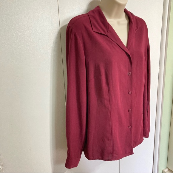 LAURA SCOTT Button Down Deep Red Burgundy Long Sleeve Career Blouse Womens 14 - Picture 5 of 16